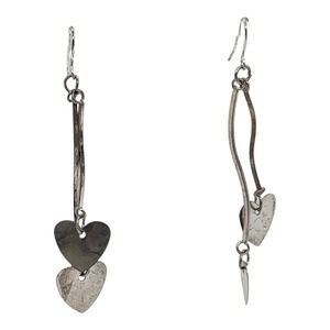 Long Dangle Double Heart Earrings Silver Tone Drop Boho Love Charm Gift